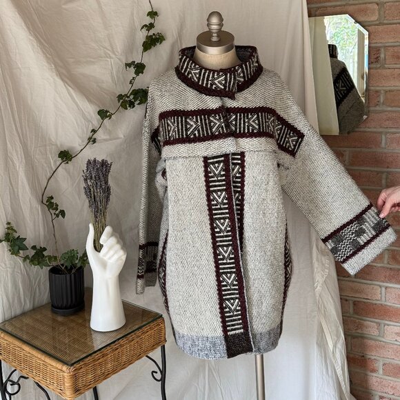 Zara Knit Aztec Icelandic Print Wool Blend Coat Sweater Jacket - Picture 1 of 13